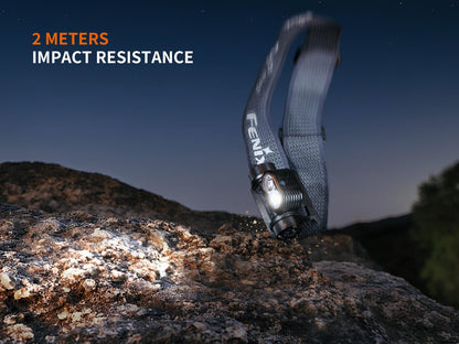 Fenix HM55R headlamp with adjustable strap on rocky night ascent, 2 meters impact resistance on Tampa Home & Garden Store