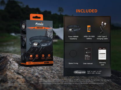 Fenix HM55R headlamp on orange/black box with adjustable strap includes ARB-L18-1600 battery on Tampa Home & Garden Store