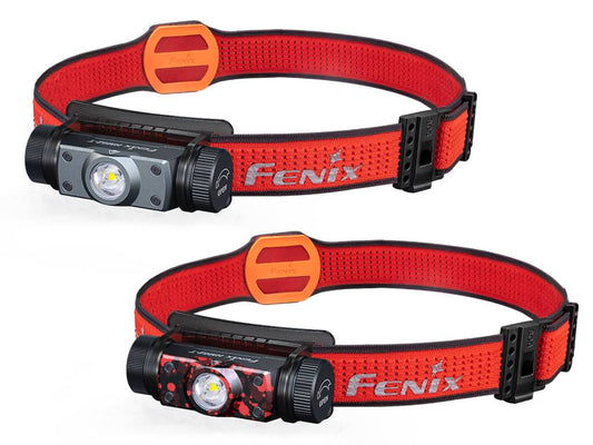 Fenix HM62-T headlamp with red adjustable strap and black front module, two units shown on Tampa Home & Garden Store