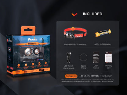Fenix HM65R-DT headlamp packaging with box and orange accents, includes 3400mAh battery on Tampa Home & Garden Store