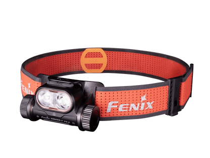 Headlamp Fenix HM65R-T V2, rechargeable, lightweight trail running with orange strap on Tampa Home & Garden Store
