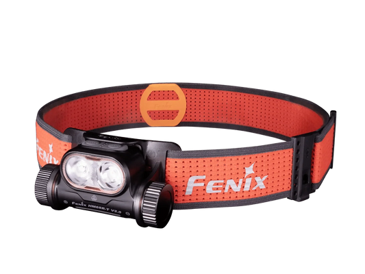 Headlamp Fenix HM65R-T V2, rechargeable, lightweight trail running with orange strap on Tampa Home & Garden Store