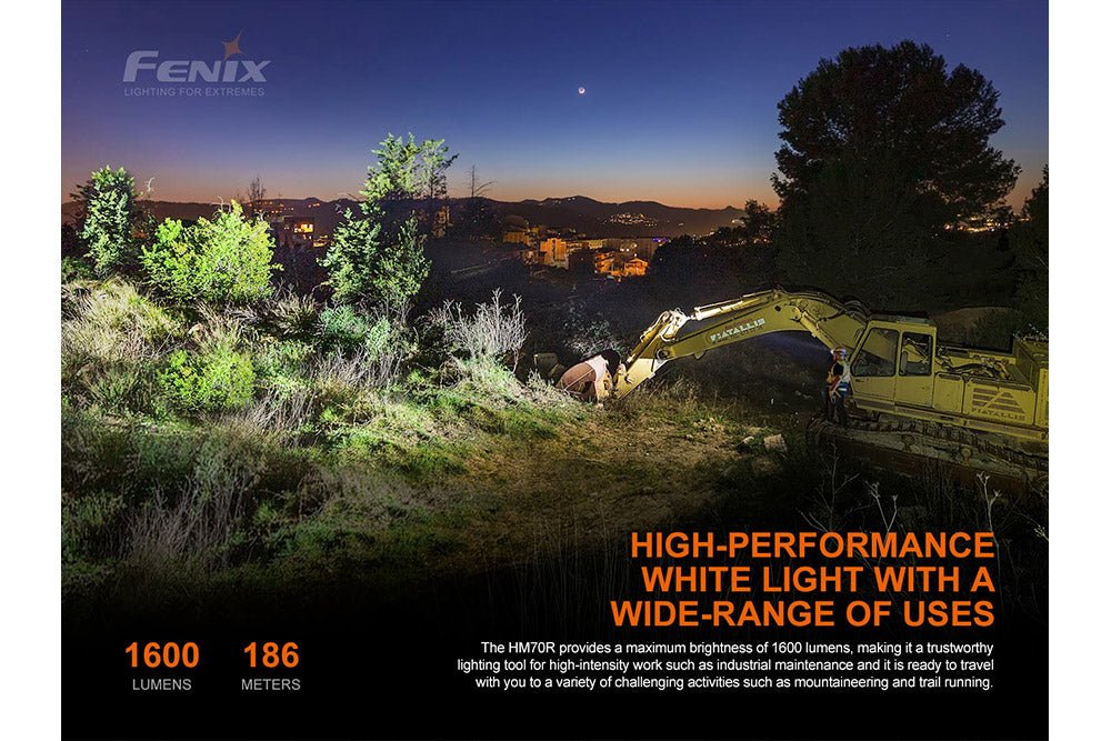 Fenix HM70R Rechargeable LED Headlamp 1600 lumens, Fenix Store, night work site on Tampa Home & Garden Store