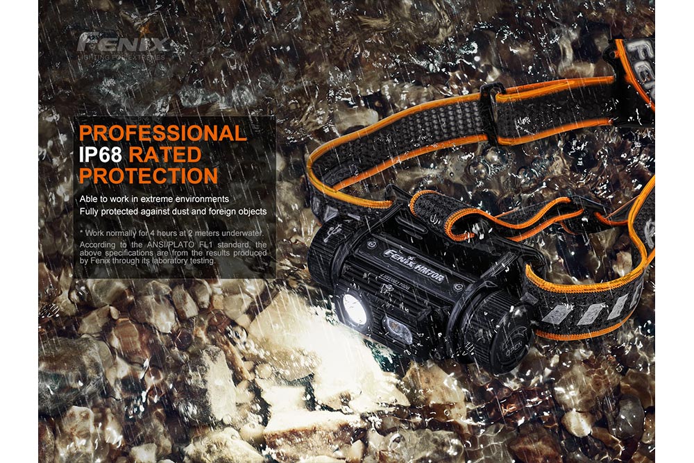 Headlamp Fenix HM70R Rechargeable LED, 1600 lumens, orange strap, IP68 on Tampa Home & Garden Store