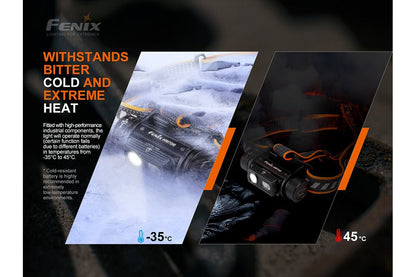 Headlamp Fenix HM70R Rechargeable LED, 1600 lumens, black body with orange strap, Fenix Store on Tampa Home & Garden Store