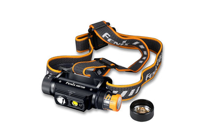 Fenix HM70R headlamp black body with orange strap, rechargeable LED, includes cap on Tampa Home & Garden Store