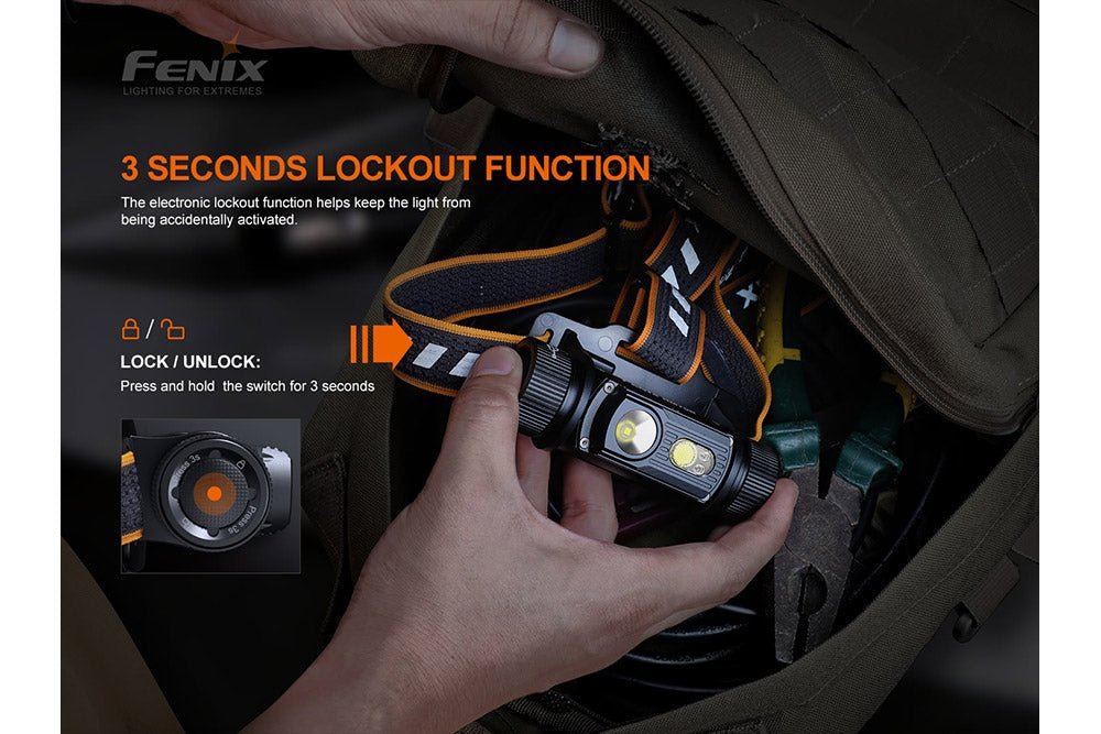 Fenix HM70R headlamp, 1600 lm with orange strap and dual LEDs on Tampa Home & Garden Store