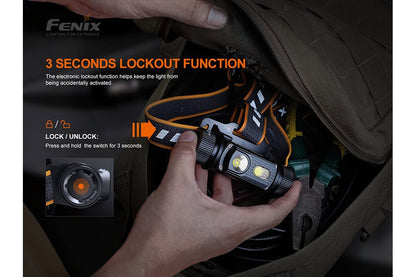 Fenix HM70R headlamp, 1600 lm with orange strap and dual LEDs on Tampa Home & Garden Store