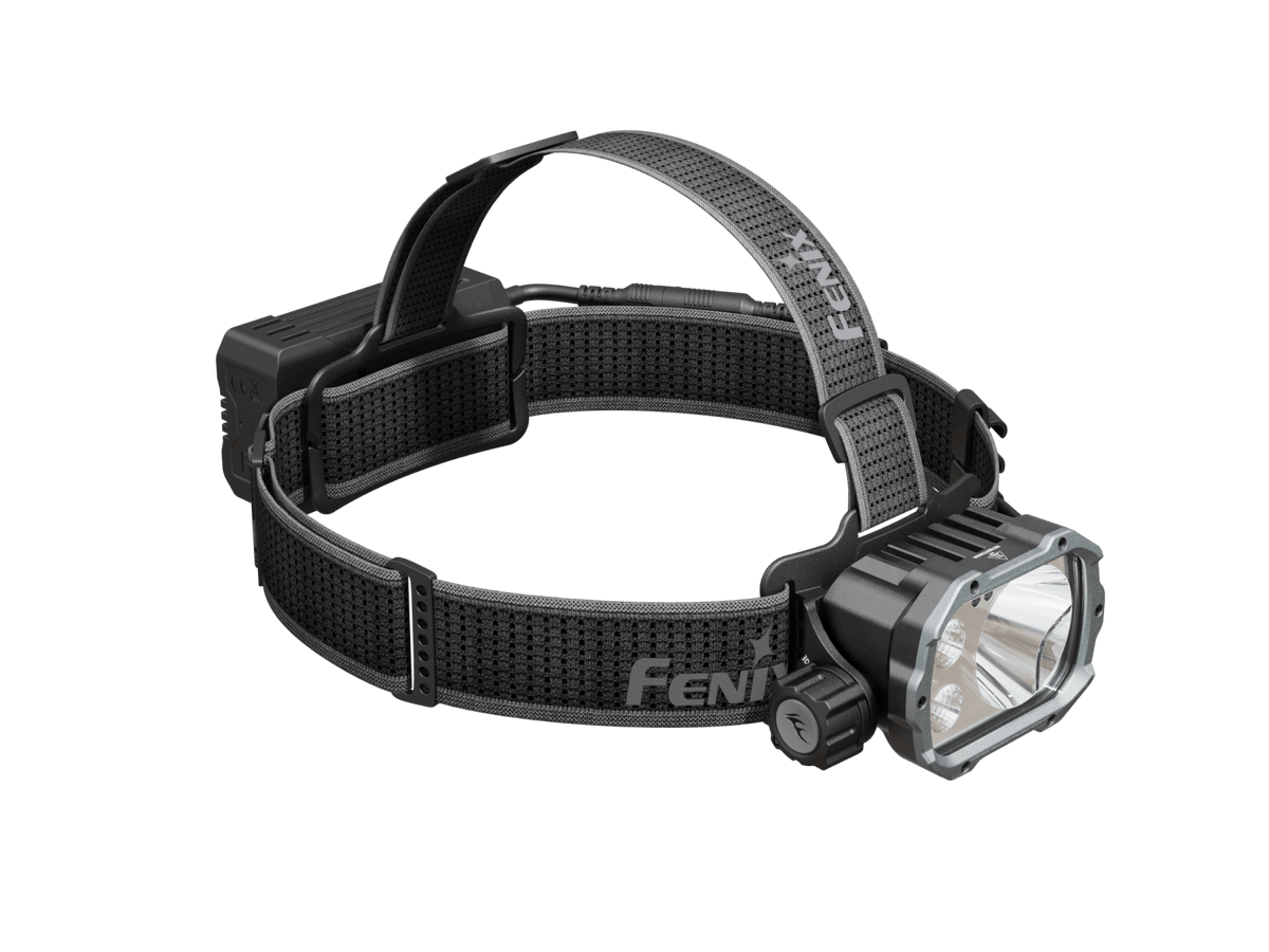 Fenix HP35R Search and Rescue Headlamp on black adjustable headband on Tampa Home & Garden Store