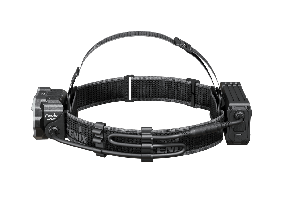 Fenix HP35R headlamp with adjustable black headband and rear battery pack by Fenix Store on Tampa Home & Garden Store