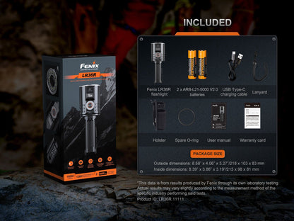 Fenix LR36R flashlight with white laser design; 2 ARB-L21-5000 batteries on Tampa Home & Garden Store