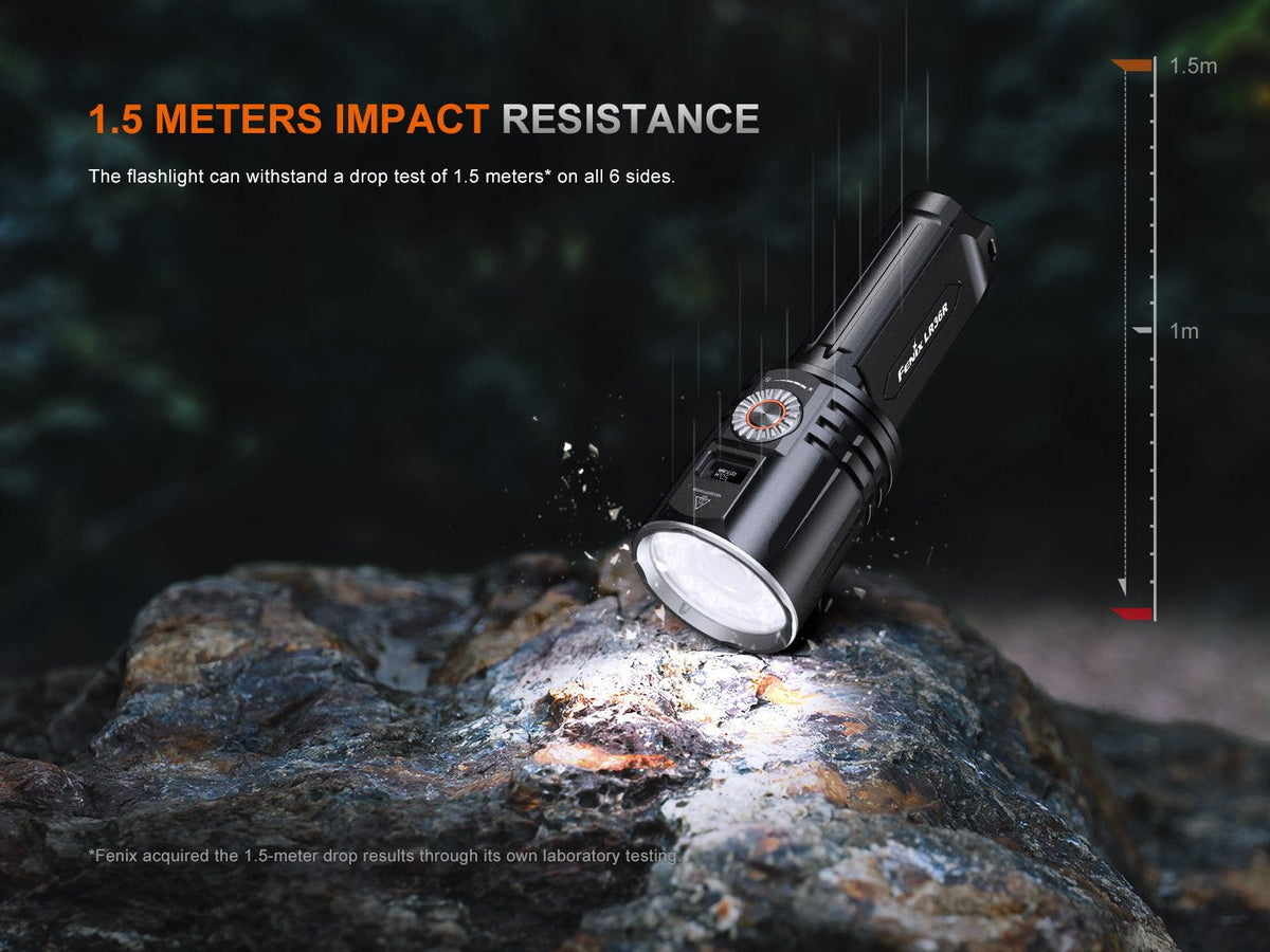 Fenix LR36R White Laser Searching Flashlight, black body with orange dial on Tampa Home & Garden Store