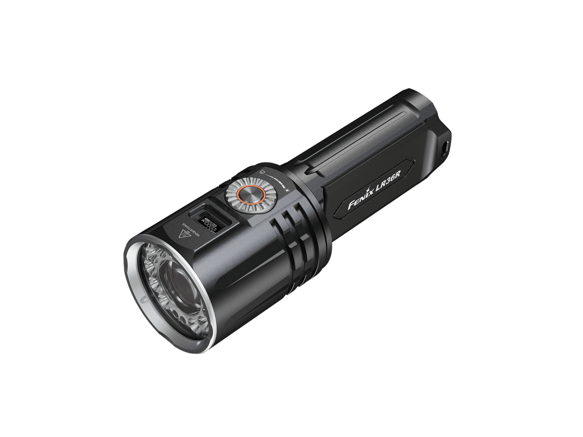 Fenix LR36R work flashlight by Fenix Store with black body and orange-ring dial on Tampa Home & Garden Store