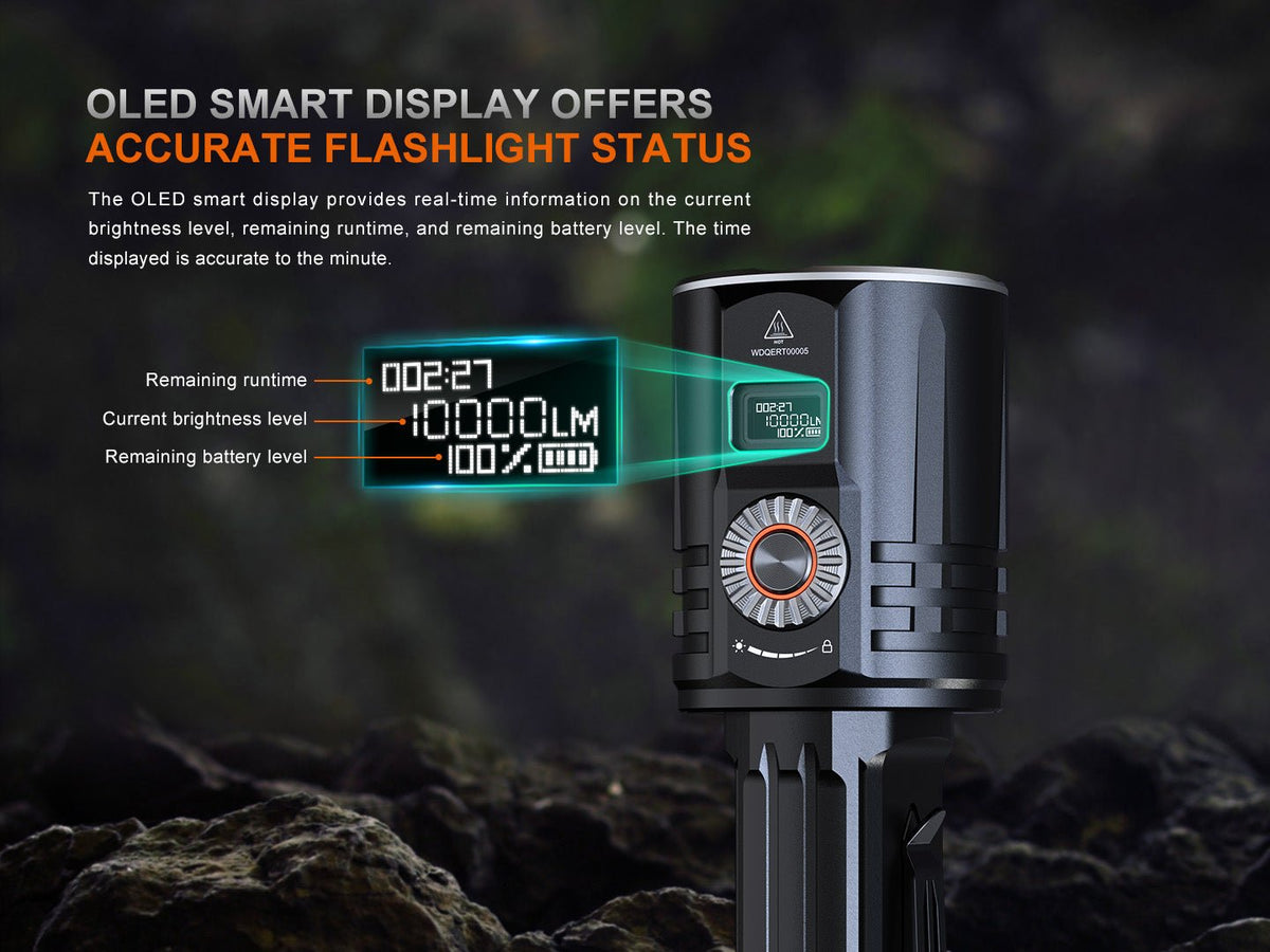 Fenix LR36R white laser searching flashlight with OLED display on Tampa Home & Garden Store