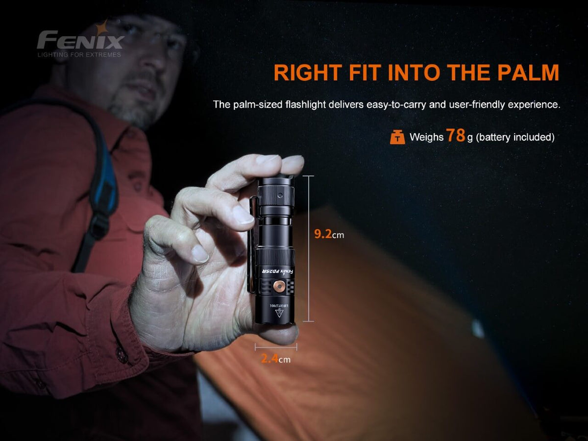 Fenix PD25R Rechargeable Flashlight, compact black EDC with pocket clip by Fenix on Tampa Home & Garden Store
