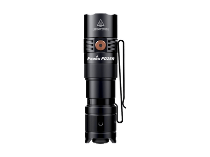 Fenix PD25R rechargeable LED flashlight, black aluminum body with pocket clip on Tampa Home & Garden Store