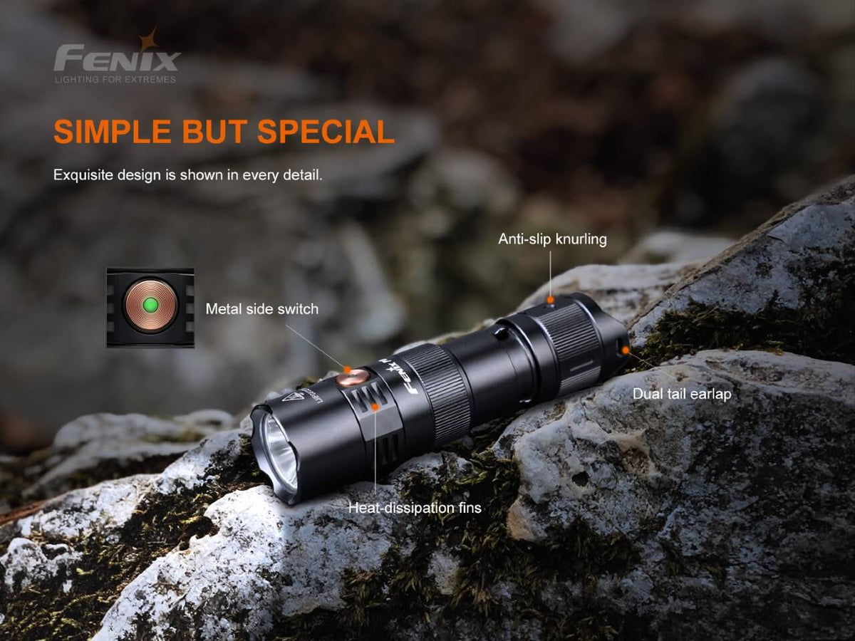 Fenix PD25R rechargeable LED flashlight, black aluminum body, EDC light on Tampa Home & Garden Store