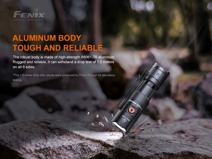 Fenix PD25R rechargeable LED flashlight with black aluminum body and pocket clip by Fenix Store on Tampa Home & Garden Store