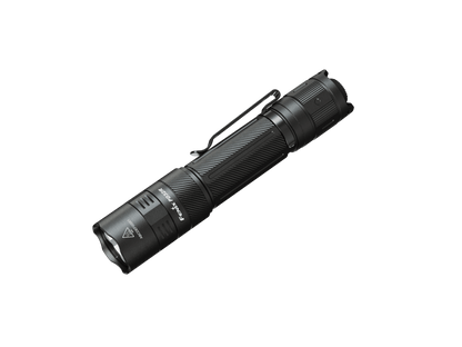 Fenix PD32R rechargeable tactical flashlight with textured black grip and metal clip on Tampa Home & Garden Store