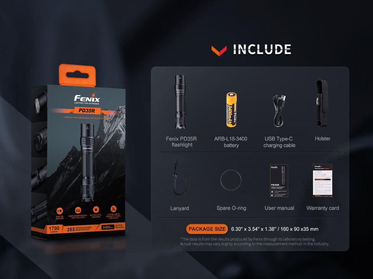 Fenix PD35R compact rechargeable flashlight by Fenix Store with black finish on Tampa Home & Garden Store
