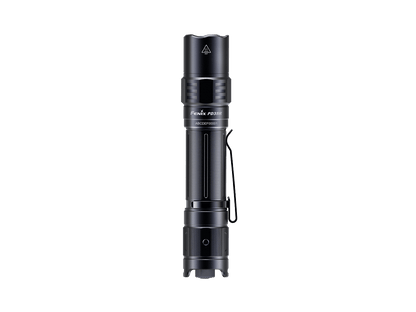 Fenix PD35R compact rechargeable flashlight in black with pocket clip and textured grip on Tampa Home & Garden Store