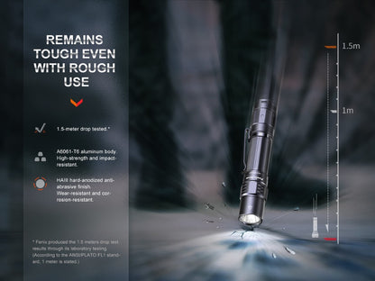 Fenix PD35R compact rechargeable tactical flashlight with black knurled aluminum body on Tampa Home & Garden Store