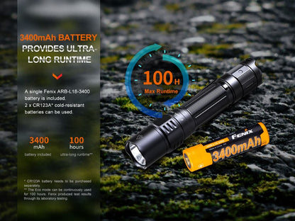 Fenix PD35R compact rechargeable flashlight with 3400mAh battery and orange spare (2 items) on Tampa Home & Garden Store