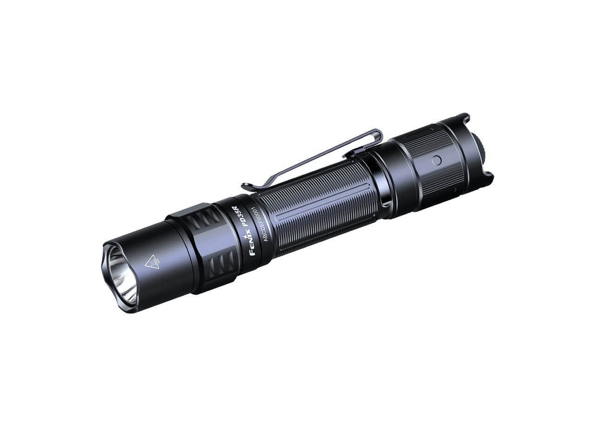 Fenix PD35R rechargeable tactical flashlight with black body and pocket clip on Tampa Home & Garden Store