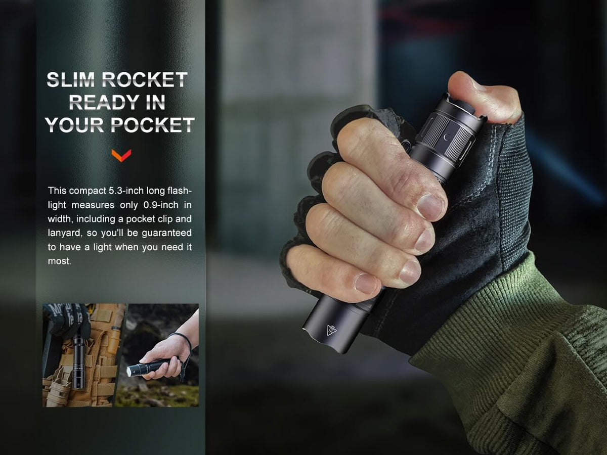 Fenix PD35R compact rechargeable tactical flashlight black with textured grip on Tampa Home & Garden Store