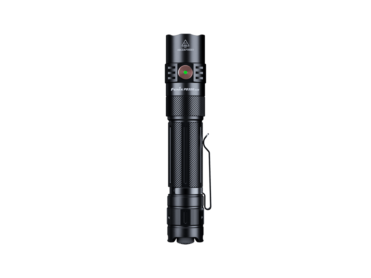 Fenix PD35R ACE multi-mode tactical flashlight, black handheld EDC torch with green LED on Tampa Home & Garden Store