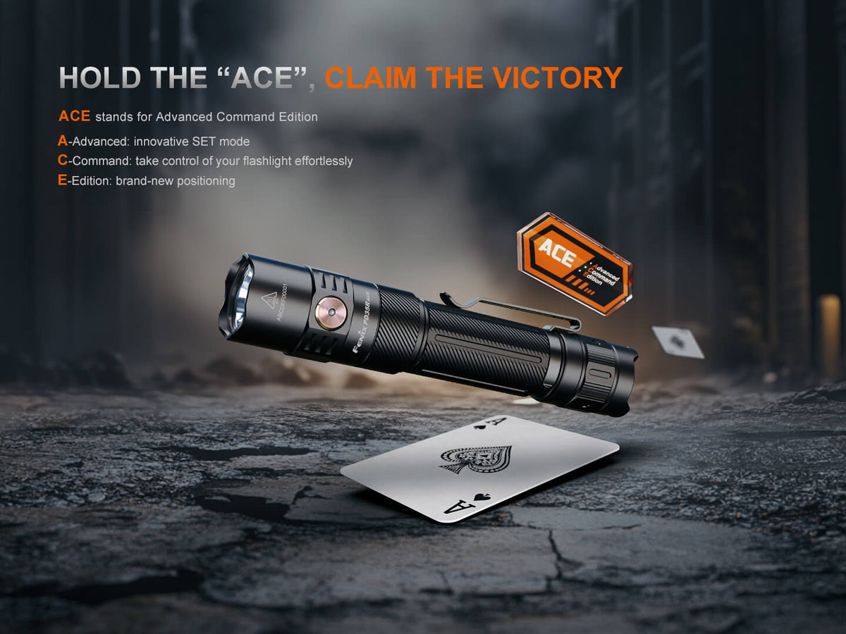 Fenix PD35R ACE multi-mode tactical flashlight, black EDC handheld torch with knurled grip on Tampa Home & Garden Store