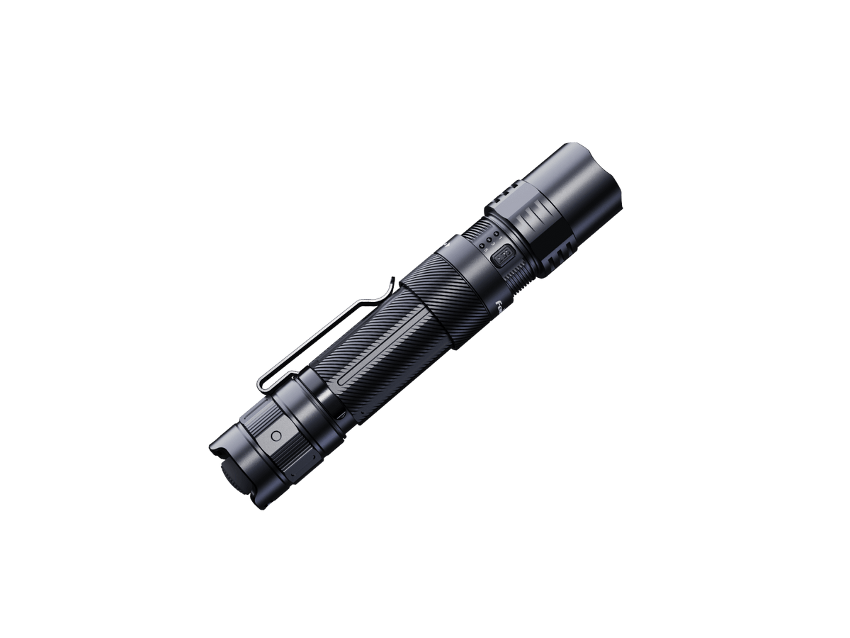 Fenix Store PD35R ACE EDC handheld flashlight with textured aluminum body and pocket clip on Tampa Home & Garden Store