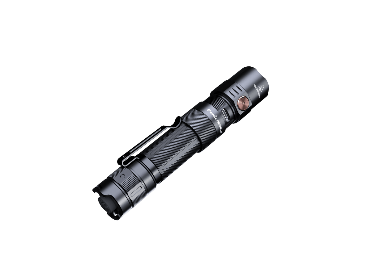 Fenix PD35R ACE multi-mode EDC flashlight in black aluminum with knurled grip and clip on Tampa Home & Garden Store