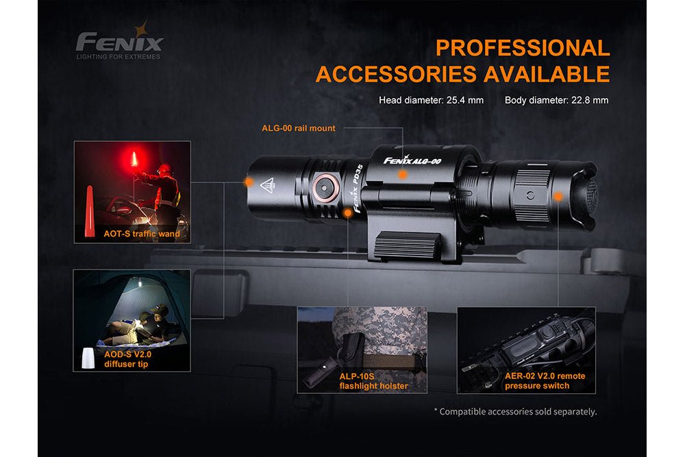 Fenix PD35 V3.0 Everyday Carry flashlight 1700 lumens in black with rail mount on Tampa Home & Garden Store