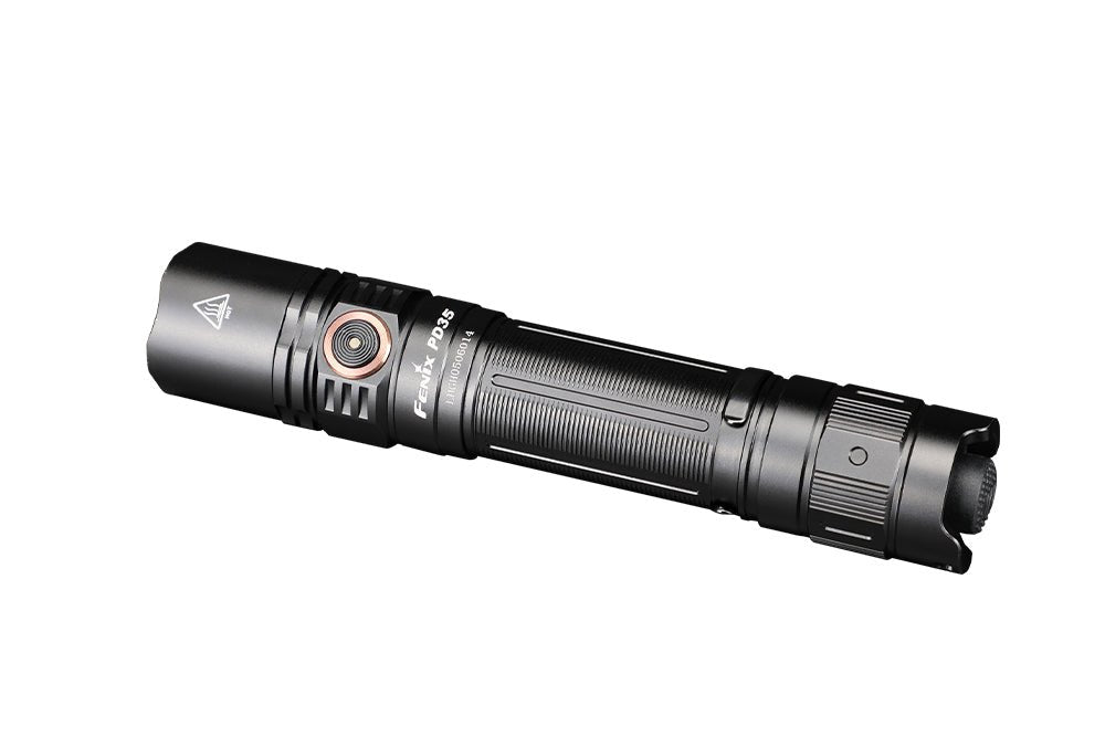 Fenix PD35 V3.0 flashlight black body copper-accented switch on Tampa Home & Garden Store