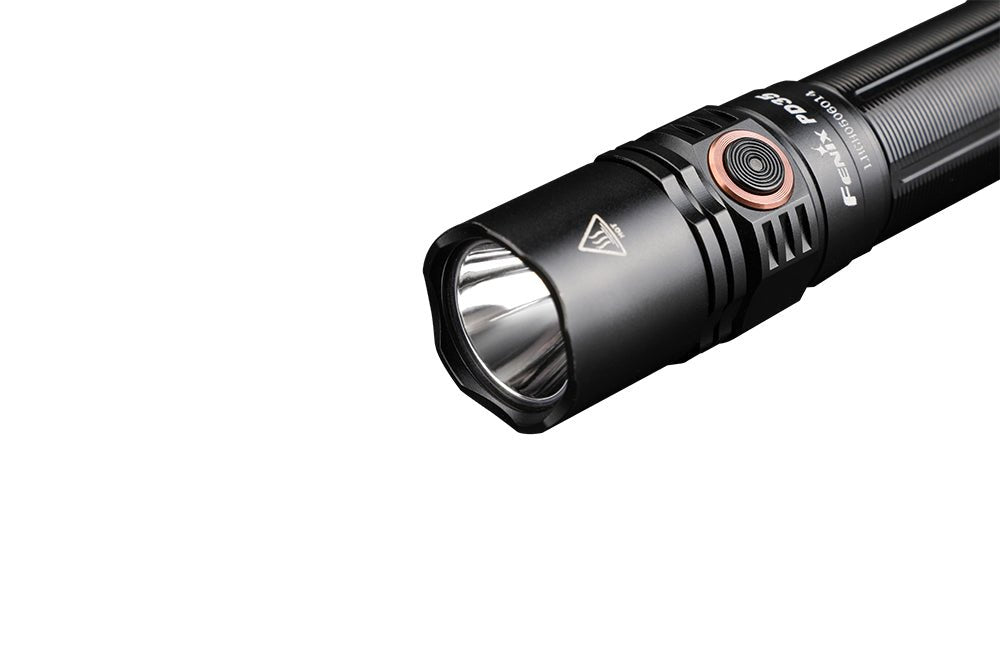 Fenix PD35 V3.0 everyday carry flashlight front view black anodized body with copper ring switch on Tampa Home & Garden Store