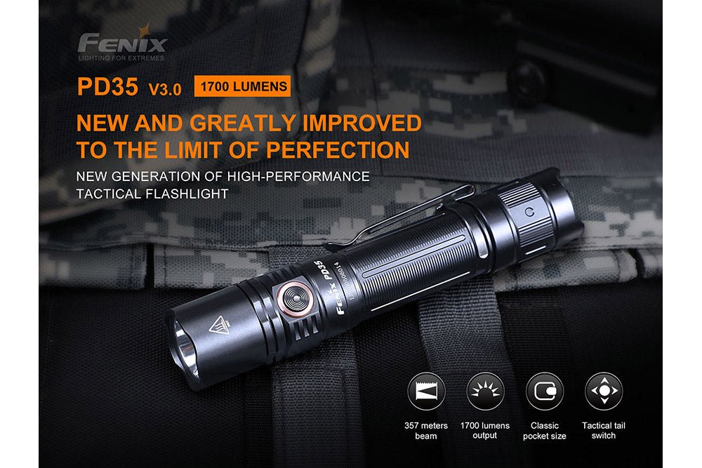 Fenix PD35 V3.0 Everyday Carry Flashlight, black aluminum, 1700 lumens Fenix Store on Tampa Home & Garden Store