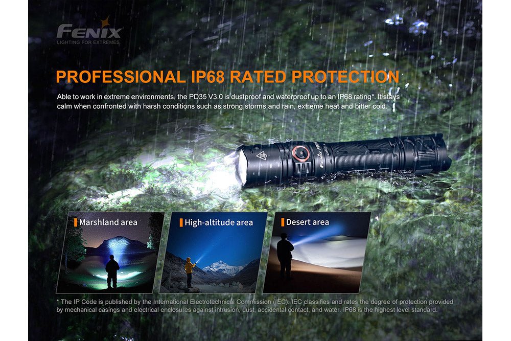 Fenix PD35 V3.0 Everyday Carry Tactical Flashlight, black aluminum body, 1700 lumens, IP68 rated on Tampa Home & Garden Store