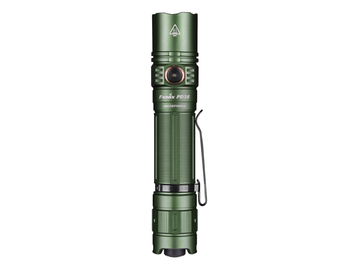 Fenix PD35 V3.0 flashlight green aluminum body with knurled grip and lanyard on Tampa Home & Garden Store