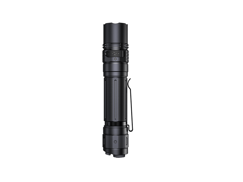 Fenix PD36R Pro 2800 Lumen tactical flashlight, black with textured grip and pocket clip on Tampa Home & Garden Store