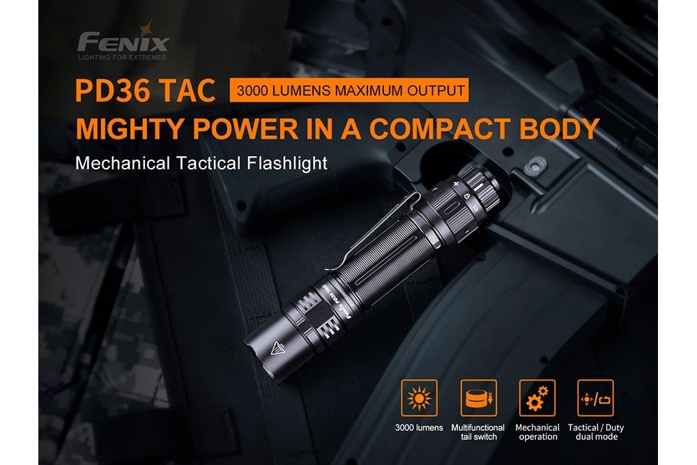 Fenix PD36 TAC Tactical Flashlight, black, 3000 lumens, compact, by Fenix Store on Tampa Home & Garden Store