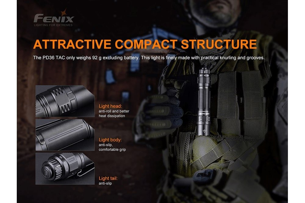 Fenix PD36 TAC tactical flashlight black anodized aluminum with knurled grip 3000 lumens on Tampa Home & Garden Store