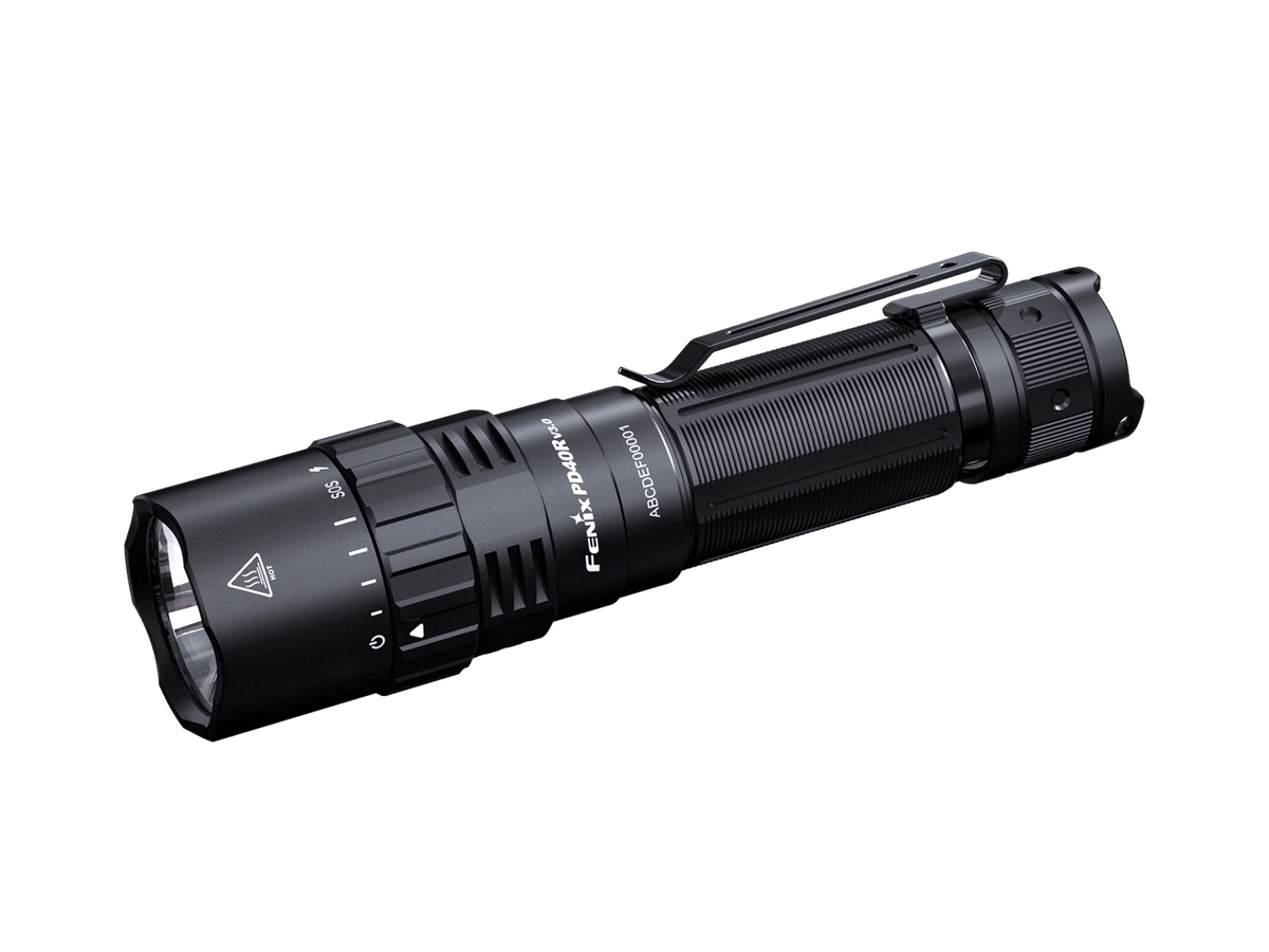 Fenix PD40R V3 rechargeable tactical flashlight, black with pocket clip on Tampa Home & Garden Store