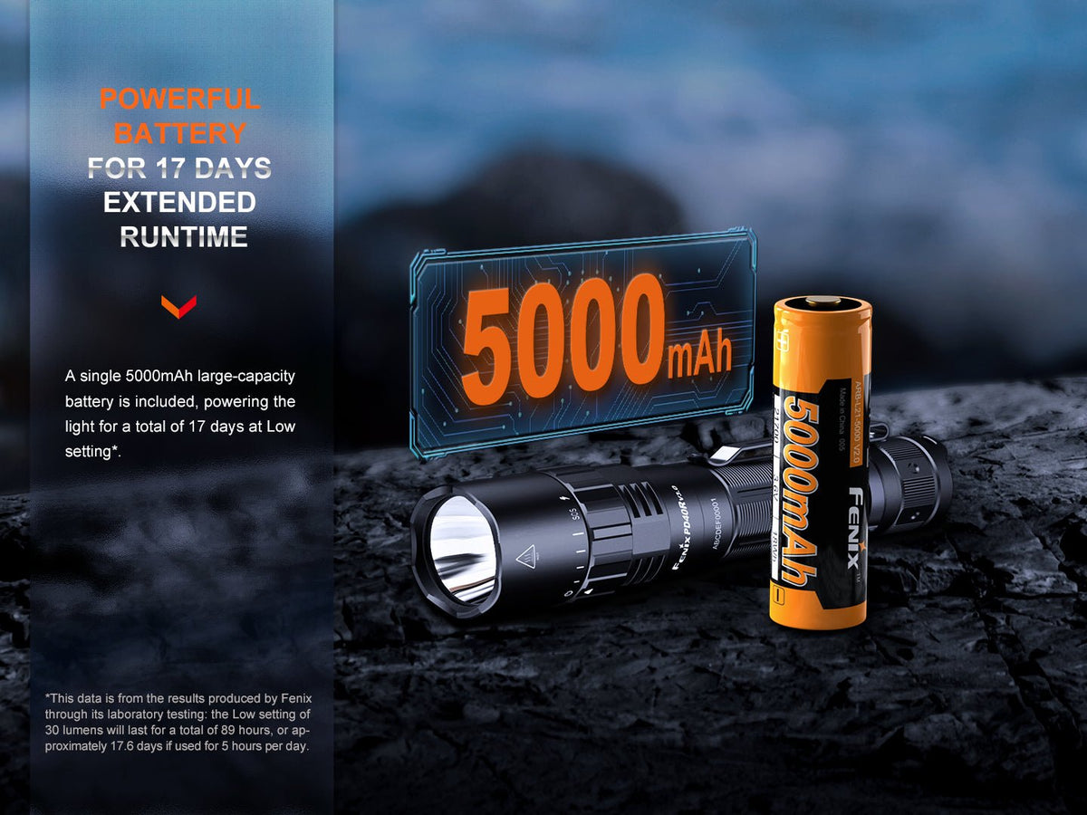 Fenix PD40R V3 Rechargeable Tactical Flashlight with 5000mAh battery on Tampa Home & Garden Store