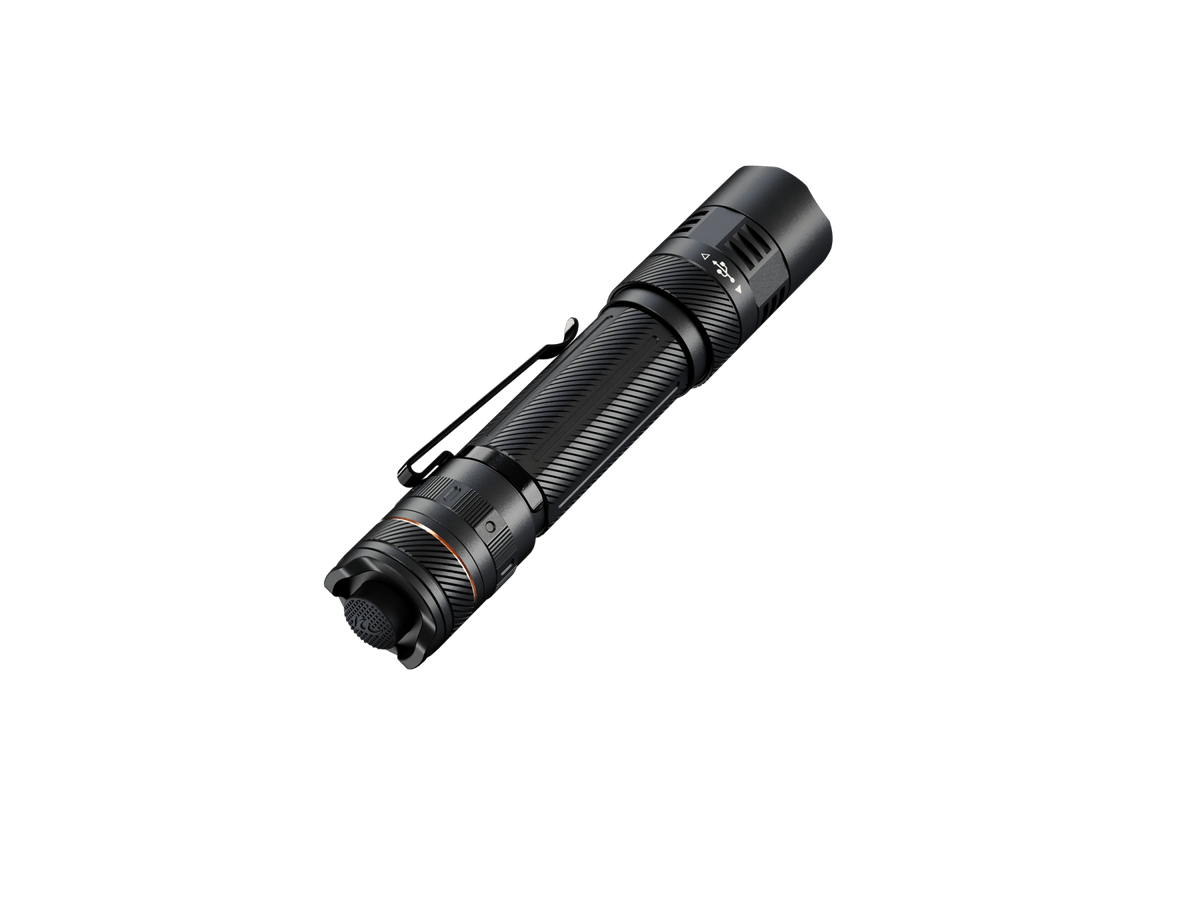 Fenix PD45R ACE tactical flashlight with black knurled body and pocket clip on Tampa Home & Garden Store