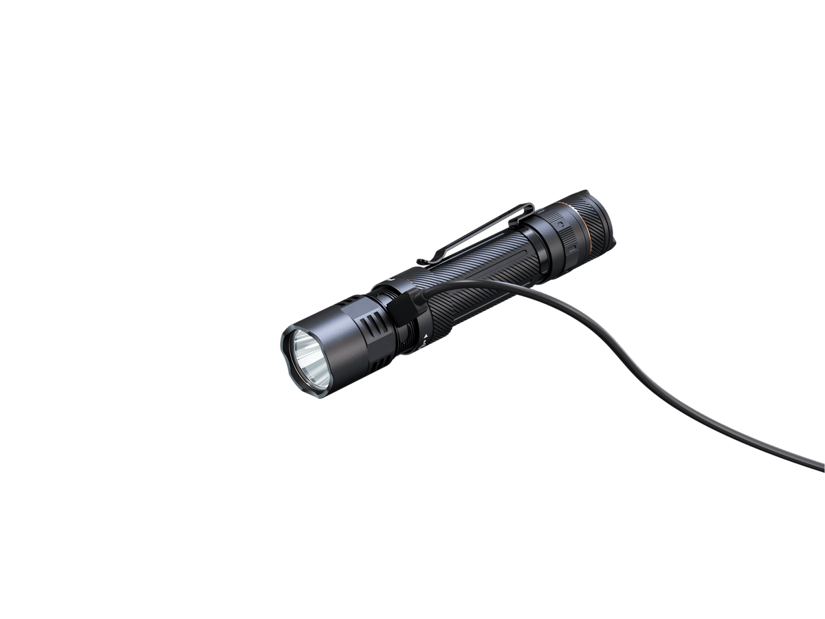Fenix Store PD45R ACE tactical flashlight, black aluminum body with pocket clip on Tampa Home & Garden Store