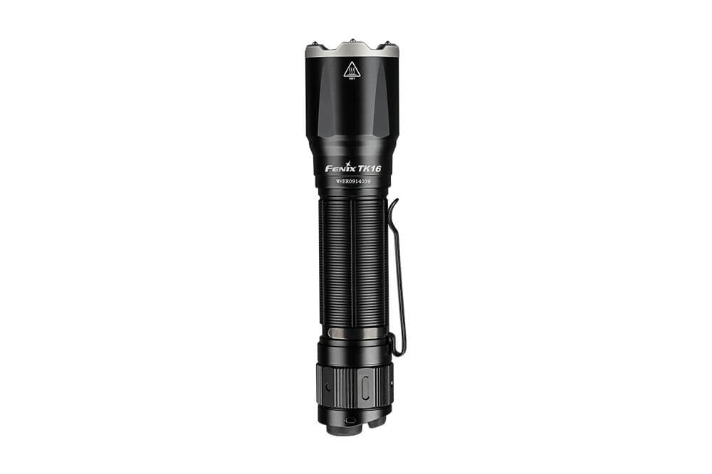 Fenix TK16 V2.0 tactical flashlight with black anodized finish and ribbed grip on Tampa Home & Garden Store