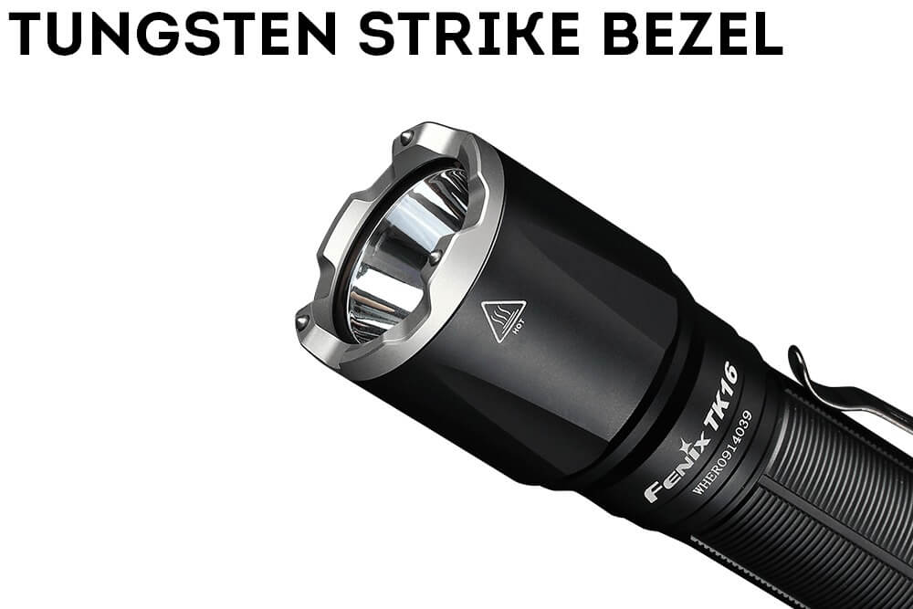 Fenix TK16 V2.0 tactical flashlight, black aluminum body with silver bezel, 3100 lumens on Tampa Home & Garden Store