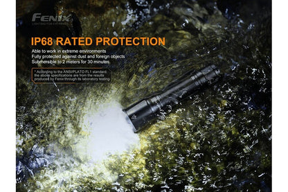 Fenix TK16 V2.0 Tactical Flashlight, black aluminum, IP68, 3100 lumens, in water on Tampa Home & Garden Store