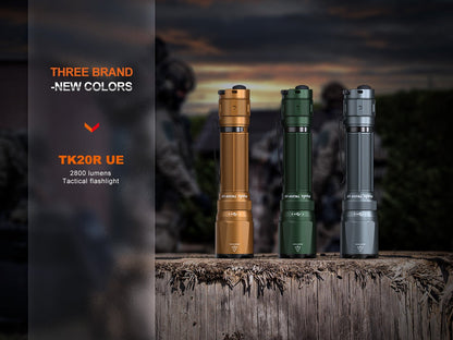 Fenix TK20R UE Tactical Flashlight bronze green gray finishes, 2800 lumens, three-pack wood on Tampa Home & Garden Store
